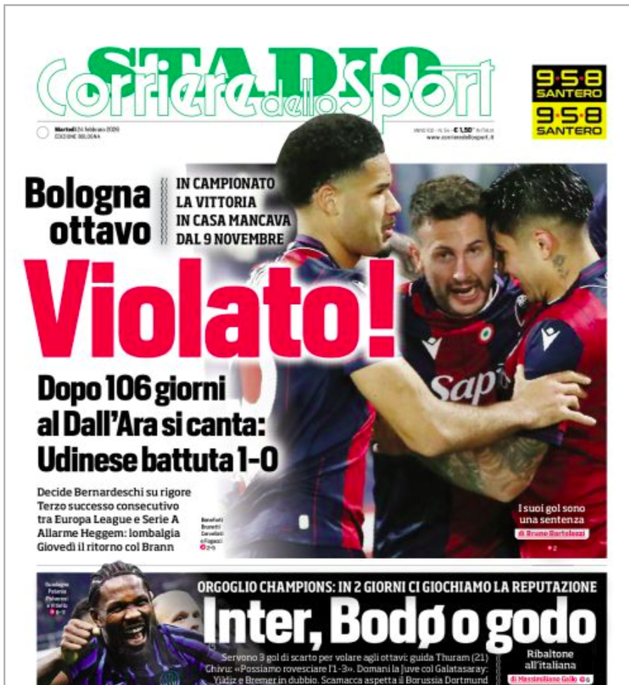 Il Bologna ‘espugna’ il Dall’Ara: le prime dei giornali- immagine 2