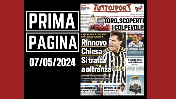Tuttosport, la prima pagina di oggi, martedì 7 maggio 2024 Tuttosport
