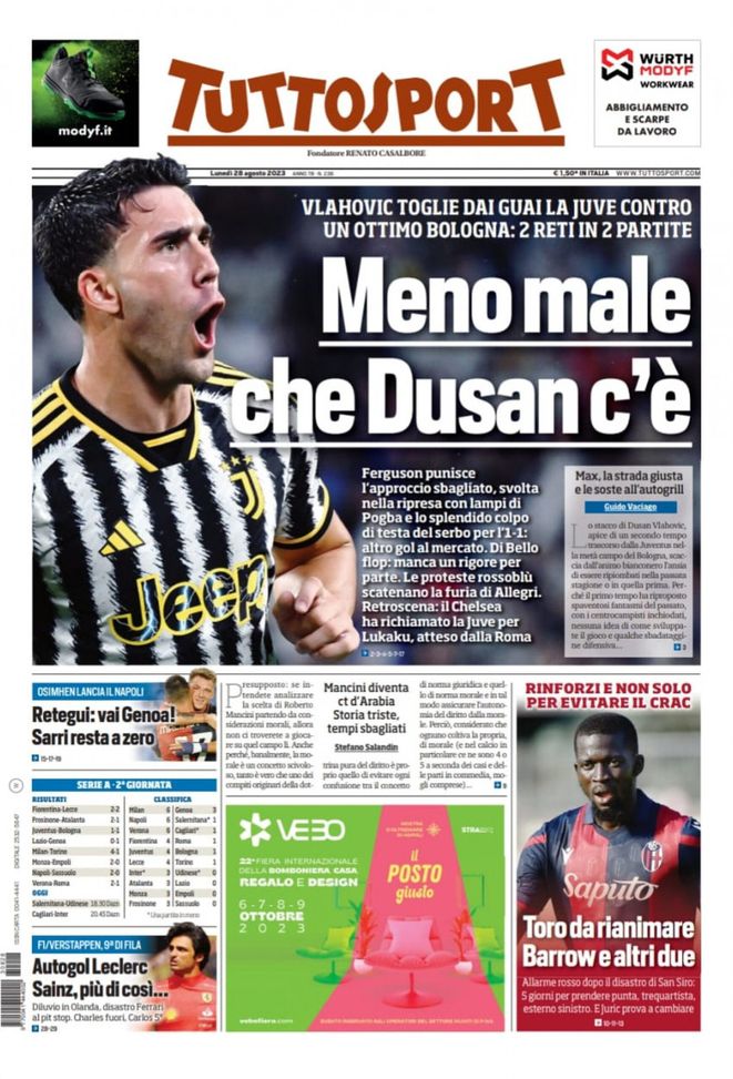 EDICOLA TS – Meno male che Dusan c’è. Sarri resta a zero - immagine 1