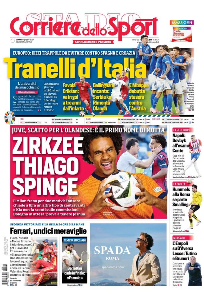 EDICOLA / CdS: Zirkzee, Thiago spinge. Tranelli d’Italia: 10 trappole da evitare - immagine 1
