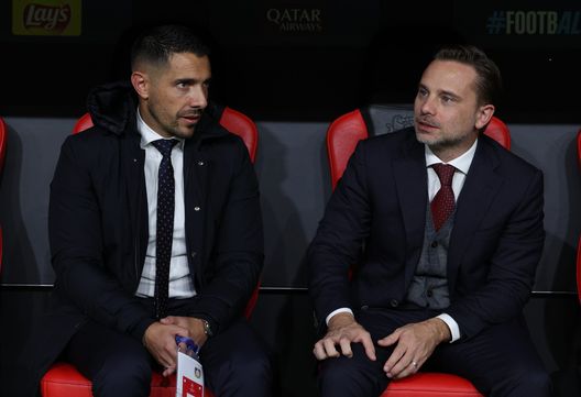 LEVERKUSEN, GERMANY - OCTOBER 01: Giorgio Furlani and Geoffrey Moncada of AC Milan attend before the UEFA Champions League 2024/25 League Phase MD2 match between Bayer 04 Leverkusen and AC Milan at BayArena on October 01, 2024 in Leverkusen, Germany. (Photo by Claudio Villa/AC Milan via Getty Images) milan-fake-news-narrazione-social-società-redbird-cardinale-furlani-moncada-calciomercato