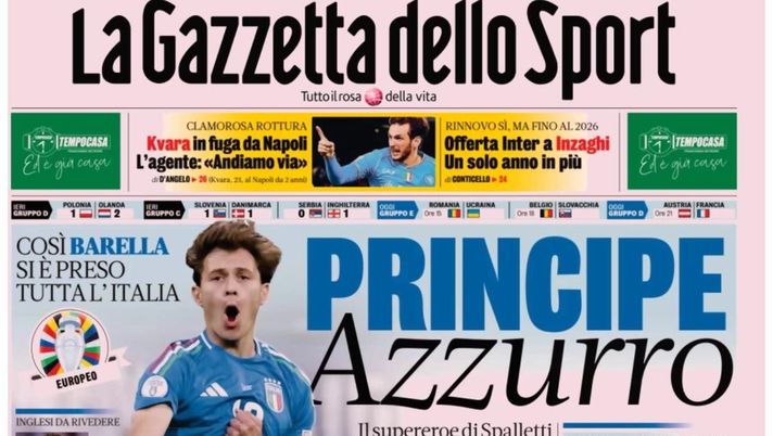 PRIMA PAGINA GAZZETTA DELLO SPORT OGGI: “Kvara in fuga da Napoli. L’agente: Andiamo via” PRIMA PAGINA GAZZETTA DELLO SPORT OGGI: “Inzaghi al rinnovo, ci metto la firma”