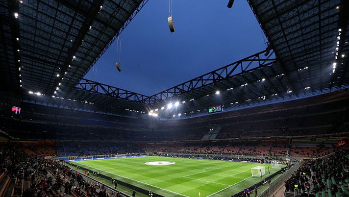 MILAN, ITALY - FEBRUARY 18: General view inside the stadium prior to the UEFA Champions League 2024/25 League Knockout Play-off second leg match between AC Milan and Feyenoord at  on February 18, 2025 in Milan, Italy. (Photo by Marco Luzzani/Getty Images)  Pareggio Champions