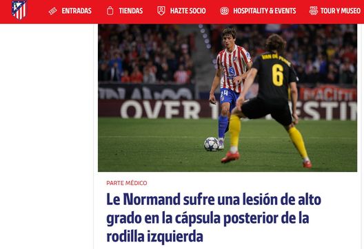 Atletico Madrid, infortunio per Le Normand: out due mesi. Salta l’Inter- immagine 3