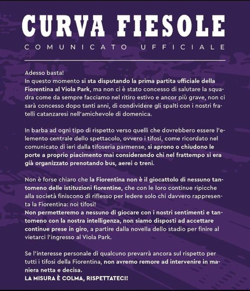 La Fiesole dura: “Non ci è stato concesso il saluto alla squadra, rispettateci”- immagine 2