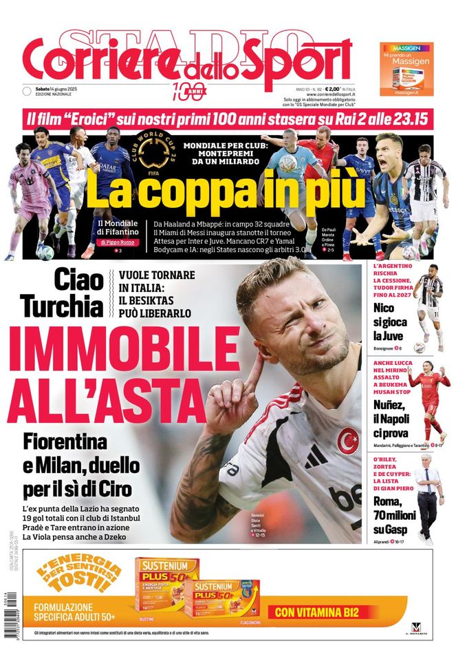 Prima Pagina Corriere dello Sport 14 giugno