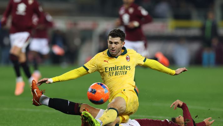 TURIN, ITALY - DECEMBER 08: Christian Pulisic of AC Milan in action during the Serie A match between Torino FC and AC Milan at Stadio Olimpico di Torino on December 08, 2025 in Turin, Italy. (Photo by Claudio Villa/AC Milan via Getty Images) torino-milan