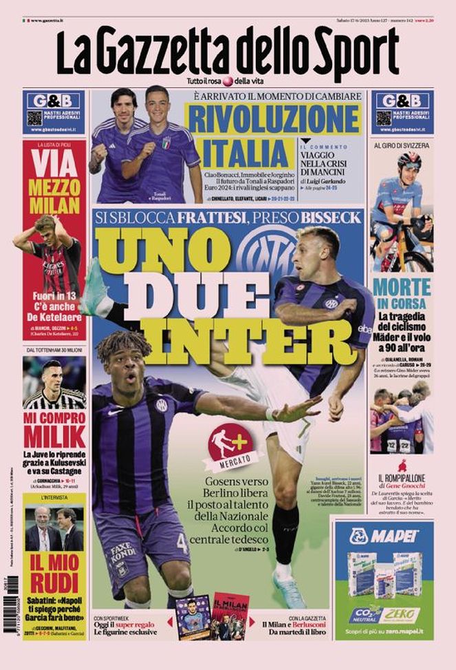 Prima pagina Gazzetta dello Sport 17-06-2023 Prima pagina Gazzetta dello Sport 17-06-2023