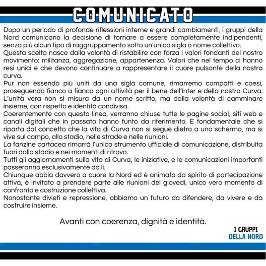 Niente più nome unico: i gruppi della Curva Nord si separano. Decisa la chiusura di…- immagine 2