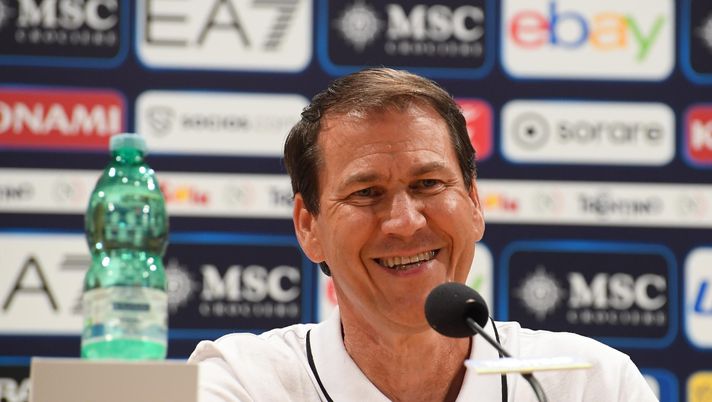 NAPLES, ITALY - JULY 15: Rudi Garcìa speaks at a press conference for SSC Napoli on July 15, 2023 in Naples, Italy. (Photo by SSC NAPOLI/SSC NAPOLI via Getty Images) Garcia
