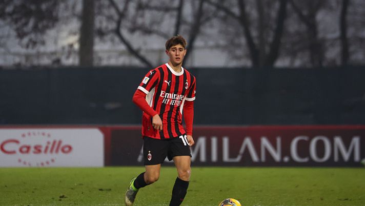 MILAN, ITALY - JANUARY 08: Mattia Liberali of AC Milan U20 in action during the Coppa Italia Primavera match between AC Milan U20 and Genoa U20 at Vismara PUMA House of Football on January 08, 2025 in Milan, Italy. (Photo by Giuseppe Cottini/AC Milan via Getty Images)  Arena