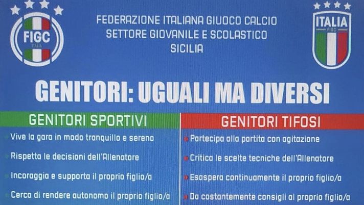 “Genitori uguali ma diversi”, la FIGC Sicilia sensibilizza genitori degli atleti FIGC Sicilia