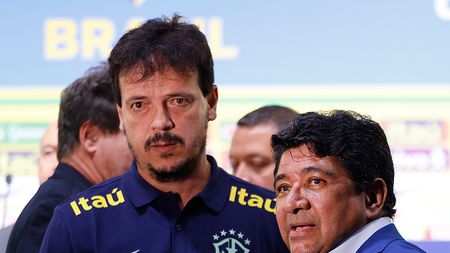 RIO DE JANEIRO, BRAZIL - AUGUST 18: Coach of Brazil Fernando Diniz and Ednaldo Rodrigues President of CBF attend a press conference to announce the squad for the first two rounds of the FIFA World Cup 2026 qualifiers on August 18, 2023 in Rio de Janeiro, Brazil. (Photo by Wagner Meier/Getty Images)