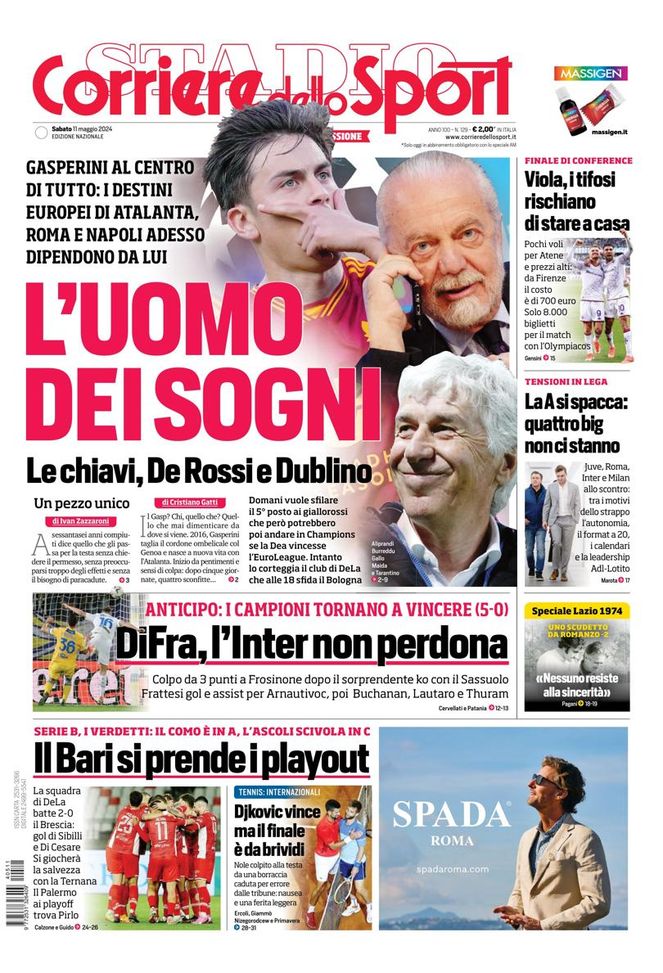 EDICOLA / CdS: Inter non perdona. Colpo da tre punti al Frosinone dopo il ko col Sassuolo - immagine 1
