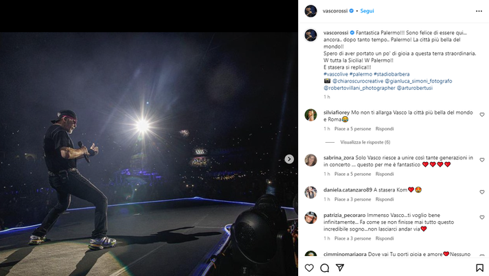 FOTO Palermo, Vasco Rossi infiamma il ‘Barbera’: “La città più bella del mondo” - immagine 1