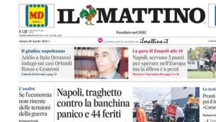 prima pagina il mattino oggi