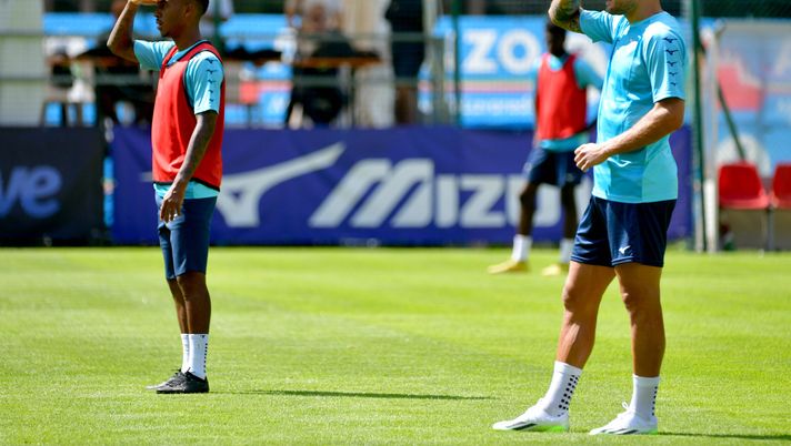 Immobile e Marcos AntonioAURONZO DI CADORE, ITALY - JULY 14: Marcos Antonio and Ciro Immobile of SS Lazio during the SS Lazio training session on July 14, 2023 in Auronzo di Cadore, Italy. (Photo by Marco Rosi - SS Lazio/Getty Images) Immobile e Marcos Antonio