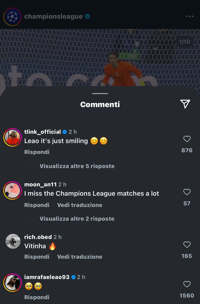 IL COMMENTO DI LEAO  leao-commento-social-instagram-assenza-dalla-prossima-champions-league-milan
