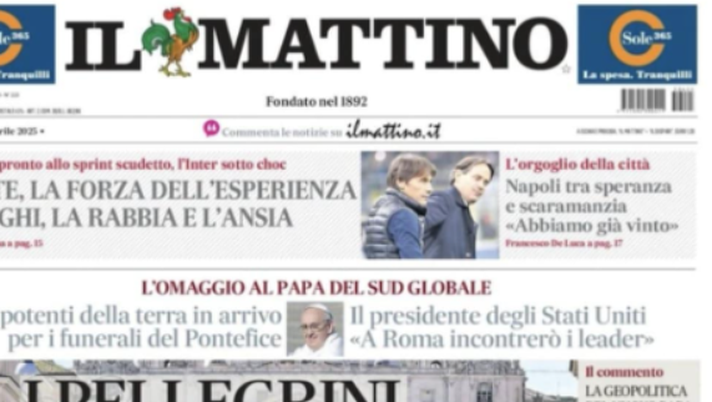 La prima pagina odierna de Il Mattino Il Mattino