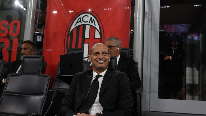 MILAN, ITALY - AUGUST 23:  Head coach of AC Milan Massimiliano Allegri looks on before the Serie A match between AC Milan and Cagliari at Stadio Giuseppe Meazza on January 11, 2025 in Milan, Italy. (Photo by Claudio Villa/AC Milan via Getty Images)  allegri-milan-bologna