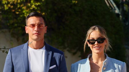 VENICE, ITALY - SEPTEMBER 08: Alessandro Basciano and Sophie Codegoni arrive at the Hotel Excelsior pier for the 80th Venice International Film Festival 2023 on September 08, 2023 in Venice, Italy. (Photo by Victor Boyko/Getty Images)