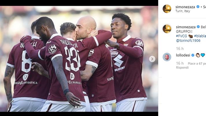 Torino-Fiorentina 2-1, i giocatori sui social: “Siamo stati squadra fino in fondo”. E quell’hashtag di Zaza…- immagine 1