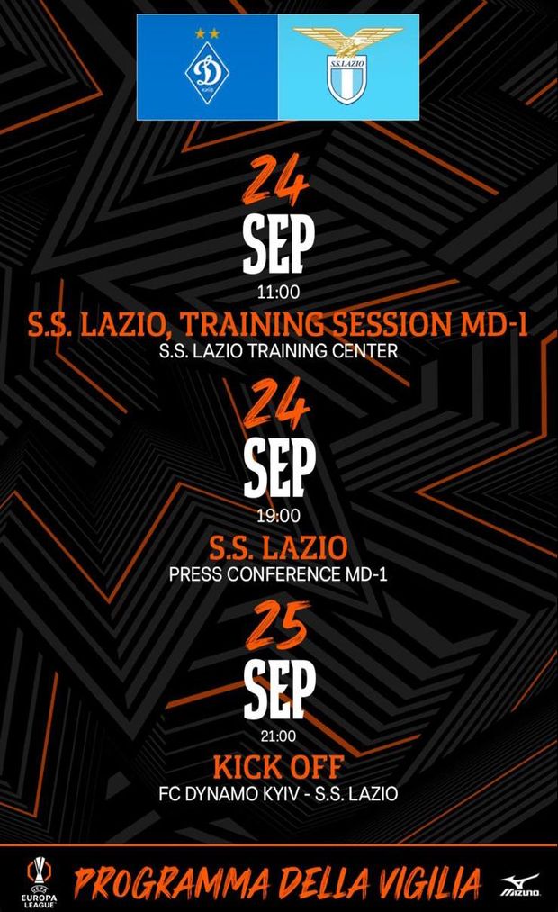 Programma vigilia Dynamo Kiev-Lazio