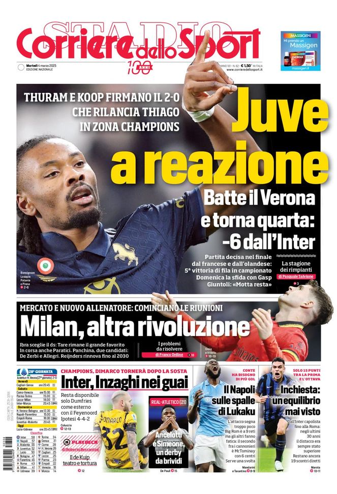 Il Corriere dello Sport, la prima pagina di oggi, martedì 4 marzo 2025 Il Corriere dello Sport