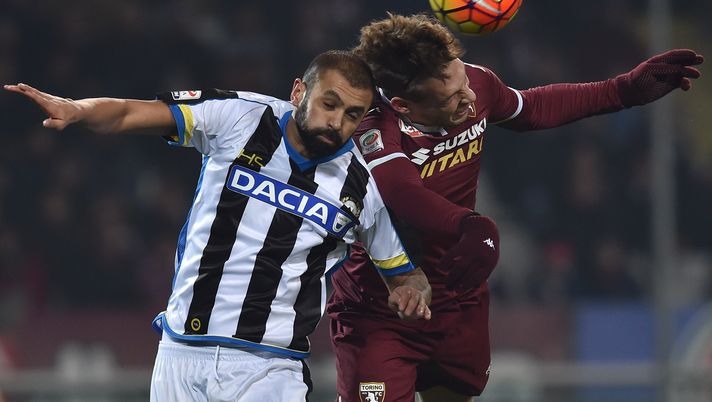 TURIN, ITALY - DECEMBER 20: Andrea Belotti (R) of Torino FC clashes with Larangeira Danilo of Udinese Calcio during the Serie A match between Torino FC and Udinese Calcio at Stadio Olimpico di Torino on December 20, 2015 in Turin, Italy. (Photo by Valerio Pennicino/Getty Images) Udinese-Torino: Widmer e Danilo gli assi difensivi di Del Neri - immagine 1