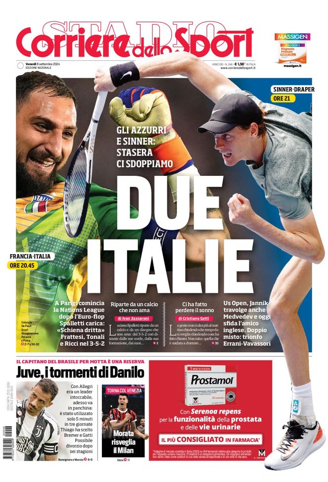 Il Corriere dello Sport, la prima pagina di oggi, venerdì 6 settembre 2024 Il Corriere dello Sport