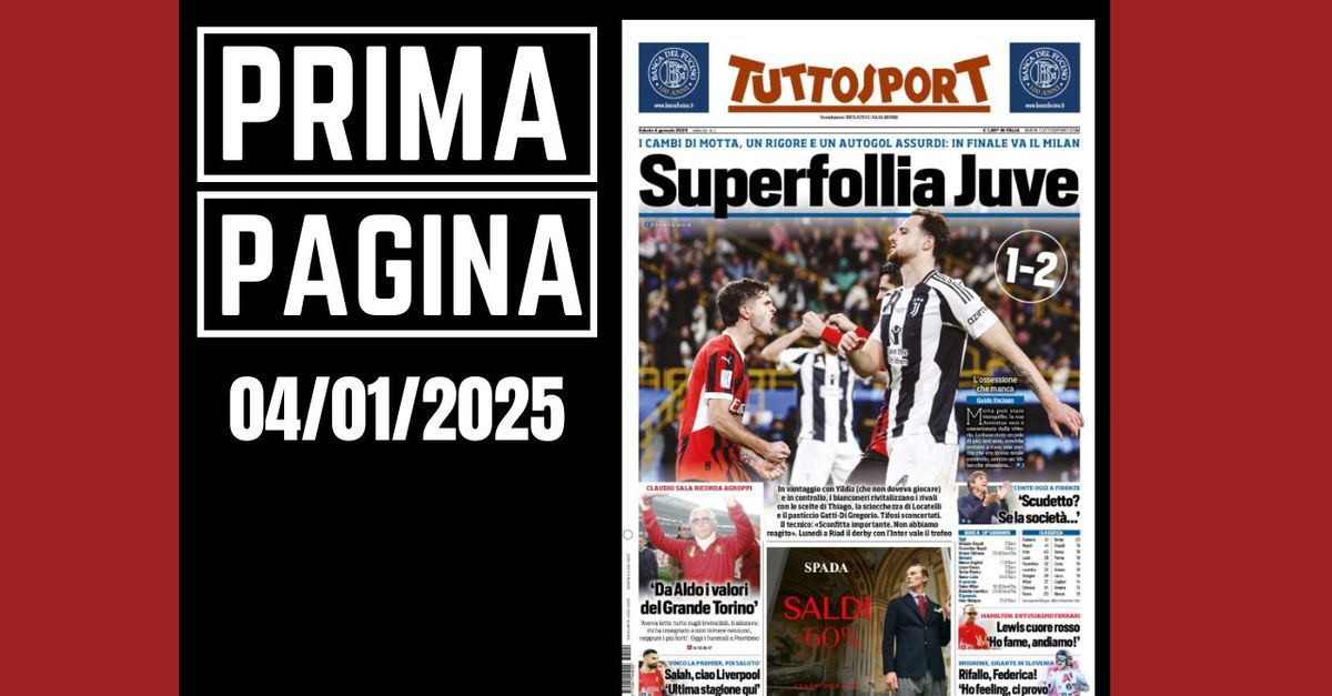 Prima pagina Tuttosport: Supercoppa, Milan in finale. Follia Juventus