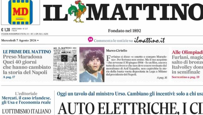 PRIMA PAGINA IL MATTINO OGGI: “Napoli, cinque colpi per la svolta” PRIMA PAGINA IL MATTINO OGGI: “Napoli, cinque colpi per la svolta” - immagine 1