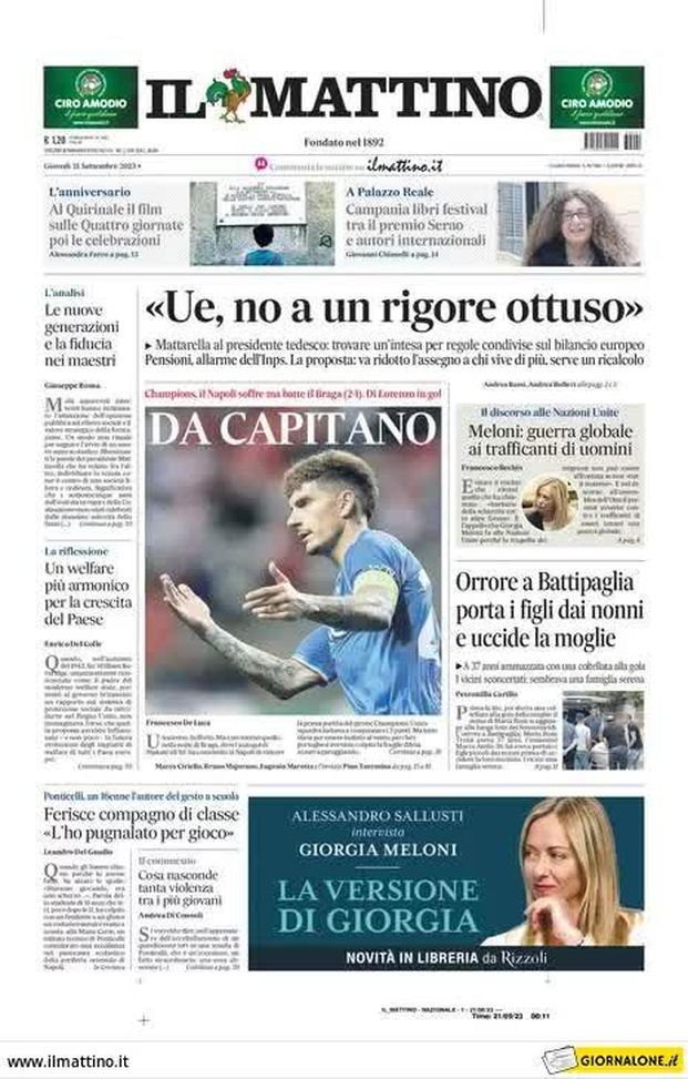 IL NAPOLI SUI MEDIA – Le prime pagine dei giornali di oggi 21 settembre 2023- immagine 3