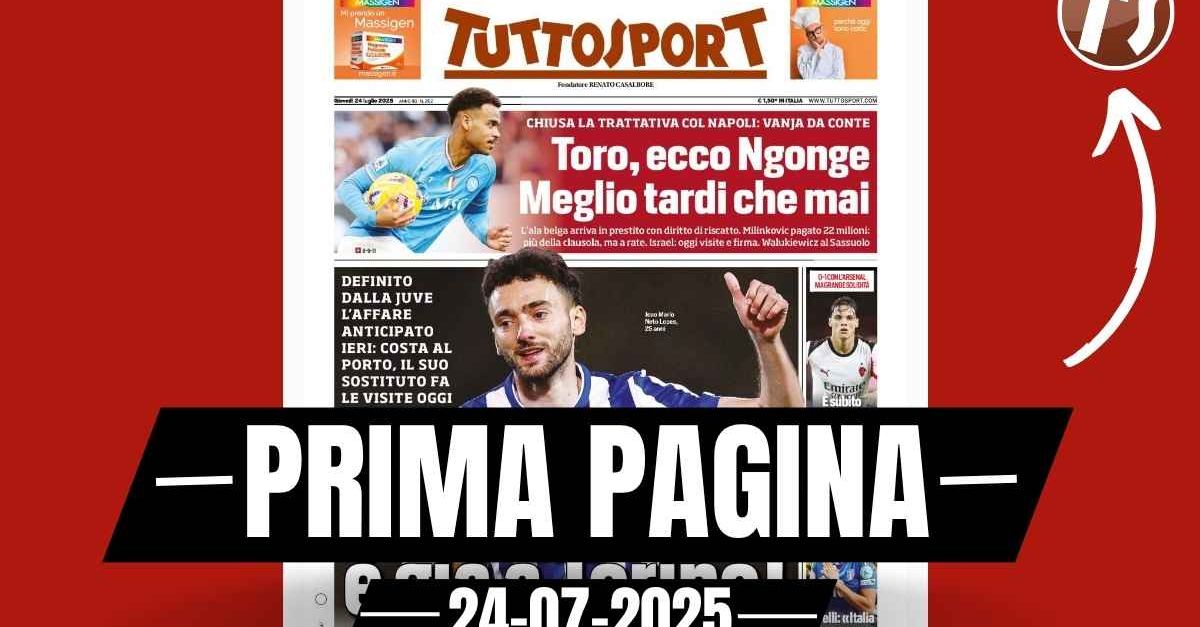 Prima pagina Tuttosport: “È già il Milan di Allegri. E Ricci piace”