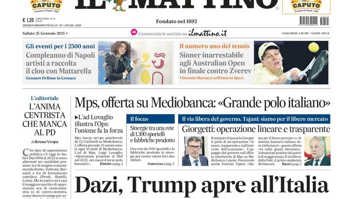 prima pagina il mattino oggi