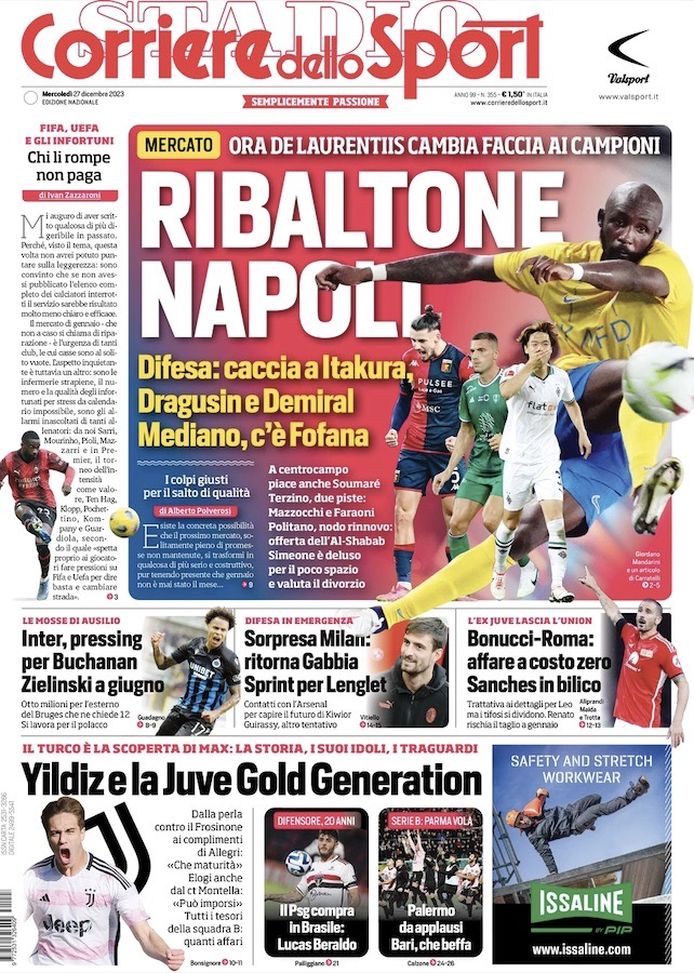 Prima Pagina Corriere Dello Sport: “Ribaltone Napoli” - Pianeta Milan