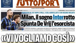 PRIMA PAGINA TUTTOSPORT OGGI: “Angelino e la Roma al 92′ stoppano la fuga di Conte”
