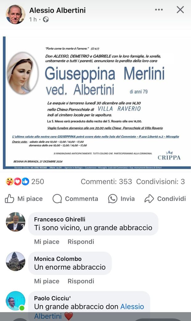 Lutto per Demetrio Albertini: è mancata Giuseppina, la sua mamma- immagine 2