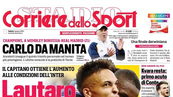 PRIMA PAGINA CORRIERE DELLO SPORT OGGI: “Kvara resta: primo acuto di Conte” prima pagina corriere dello sport oggi