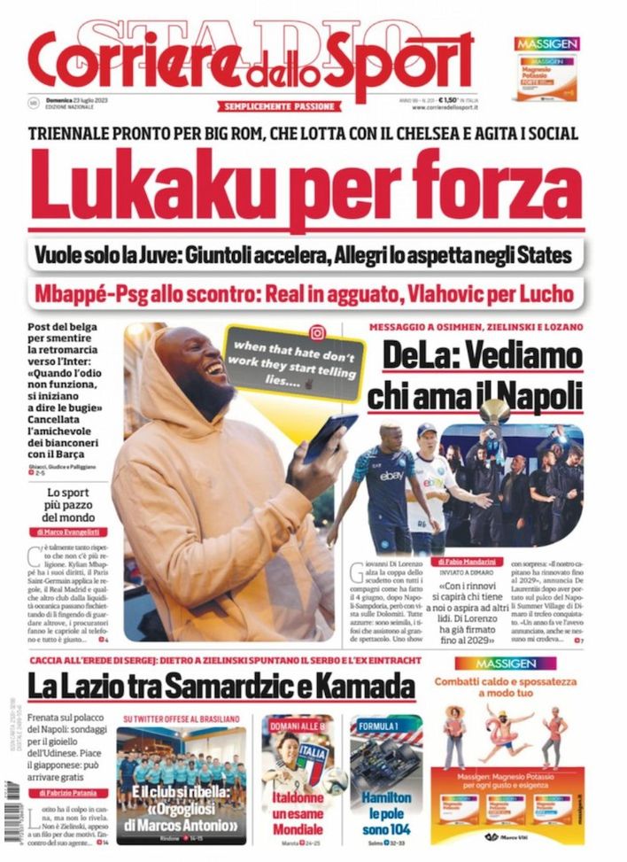 EDICOLA – Lukaku per forza. Vuole solo la Juve: Giuntoli accelera, Allegri lo aspetta - immagine 1