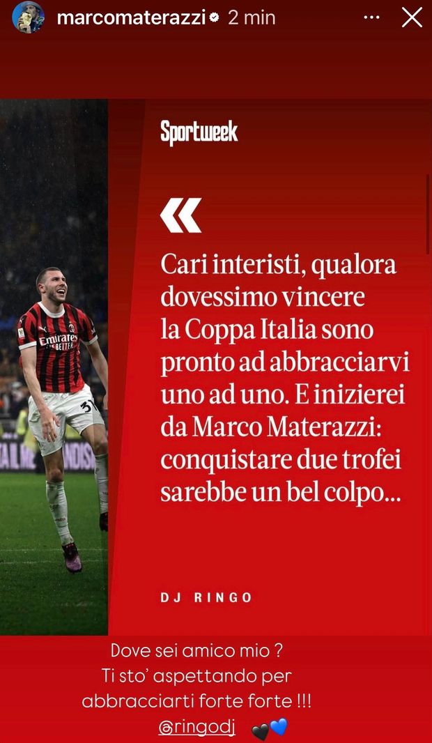 Instagram @marcomaterazzi Ringo provocava: “Interisti, abbracci dopo la Coppa Italia”. Materazzi lo asfalta così- immagine 3