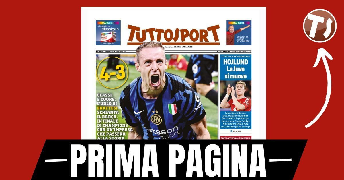 Prima pagina Tuttosport: “InterStellar, classe e cuore: 4-3 al Barça”