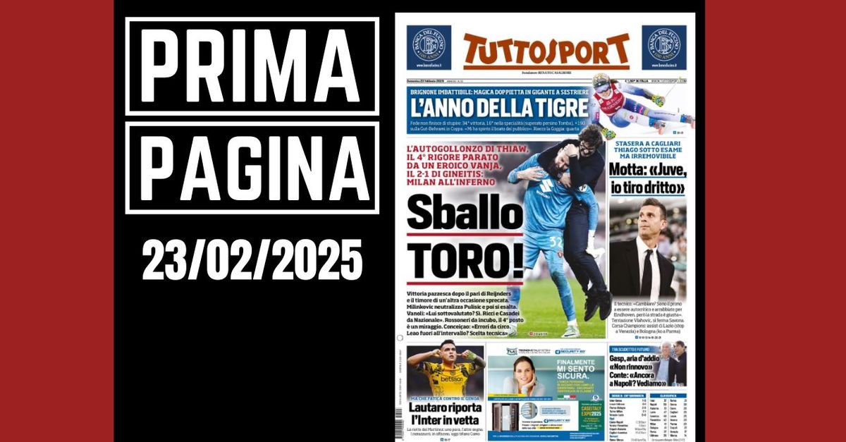 Prima pagina Tuttosport: Milan all’inferno. Sballo Torino