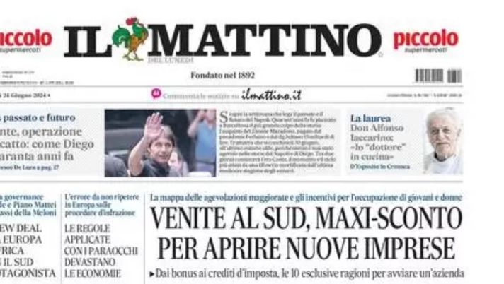 PRIMA PAGINA IL MATTINO OGGI: “Conte, operazione riscatto: come Diego quarant’anni fa” prima pagina il mattino oggi