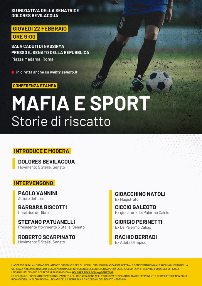 LIVE Senato, ‘Mafia e Sport. Storie di riscatto’ con Perinetti, Scarpinato, Galeoto- immagine 3