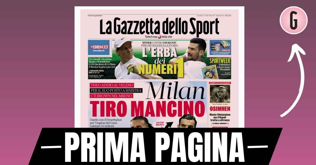 prima pagina gazzetta dello sport milan tiro mancino