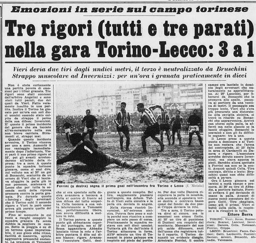 Tre rigori parati in una partita? Era successo solo in Torino-Lecco del 1960