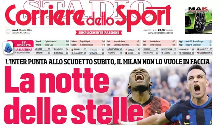 prima pagina corriere dello sport oggi