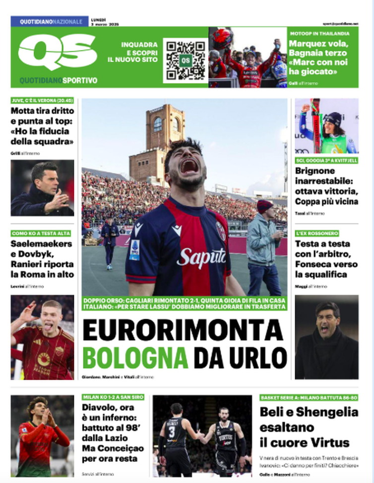 Il Bologna vola in zona Europa: le aperture dei giornali- immagine 2