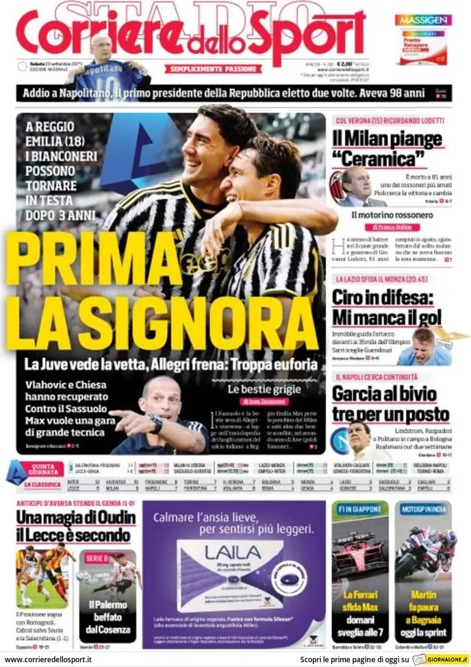 EDICOLA CDS – Prima la Signora: a Reggio la Juve può tornare in testa dopo 3 anni - immagine 1